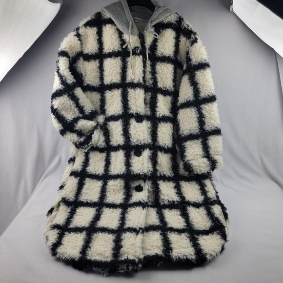 NWOT Little Mountain Vancouver geo sherpa hooded midi coat Cordova 9019 - Picture 5 of 8